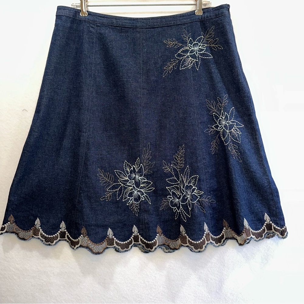 Tribal Blue A-Line Skirt with Floral Embroidery